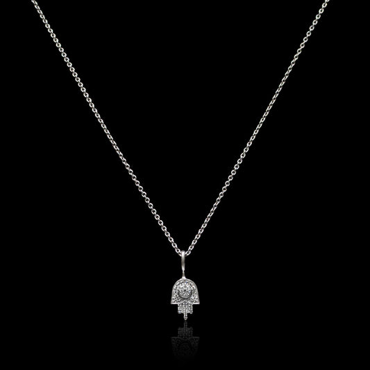 14K White Palm Diamond Necklace