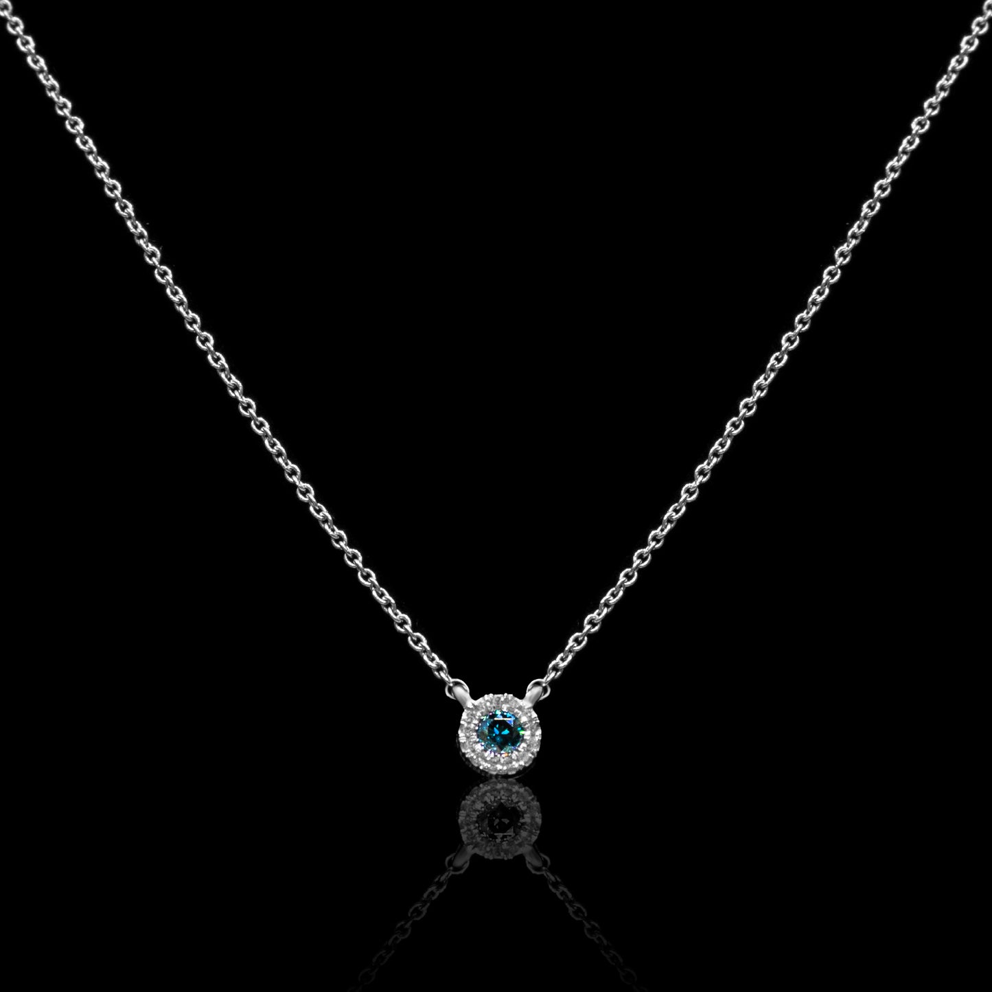 Blue Diamond With Halo Neckalce