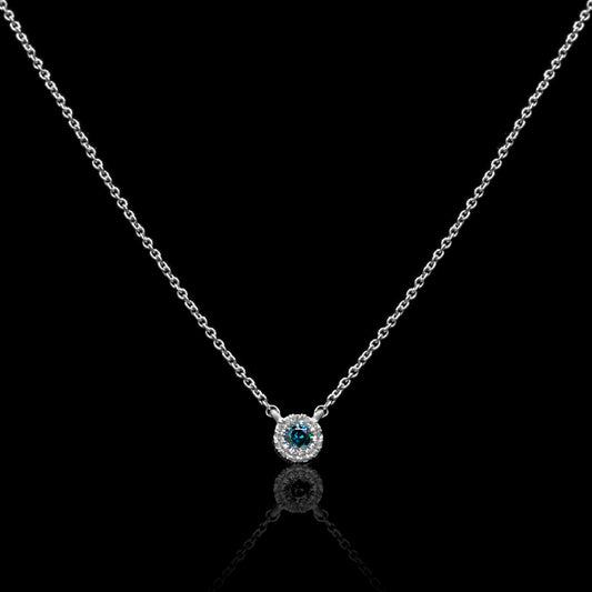 Blue Diamond With Halo Neckalce