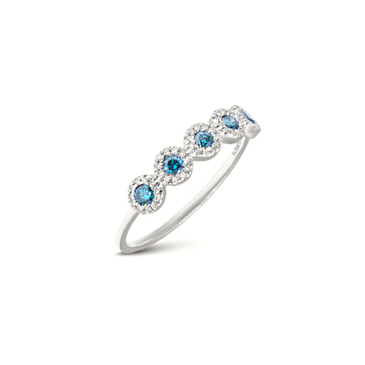 Round Ocean Blue Stone Diamond Ring