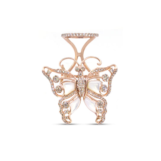 Elegant Butterfly Pearl 14K Rose Gold Diamond Ring