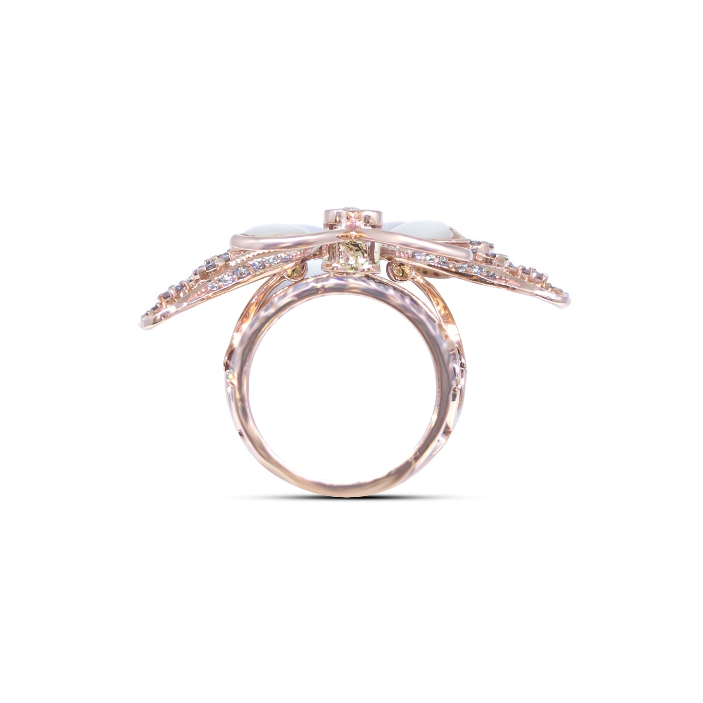 Elegant Butterfly Pearl 14K Rose Gold Diamond Ring