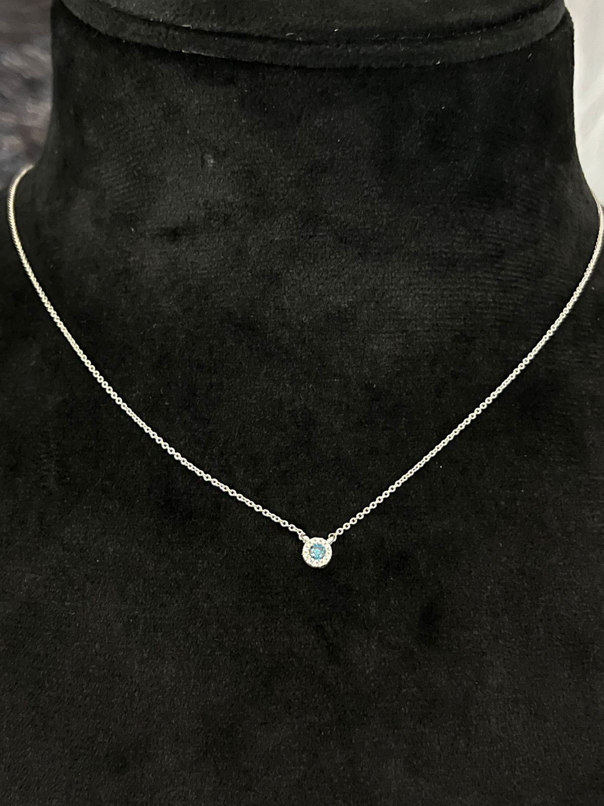 Blue Diamond With Halo Neckalce