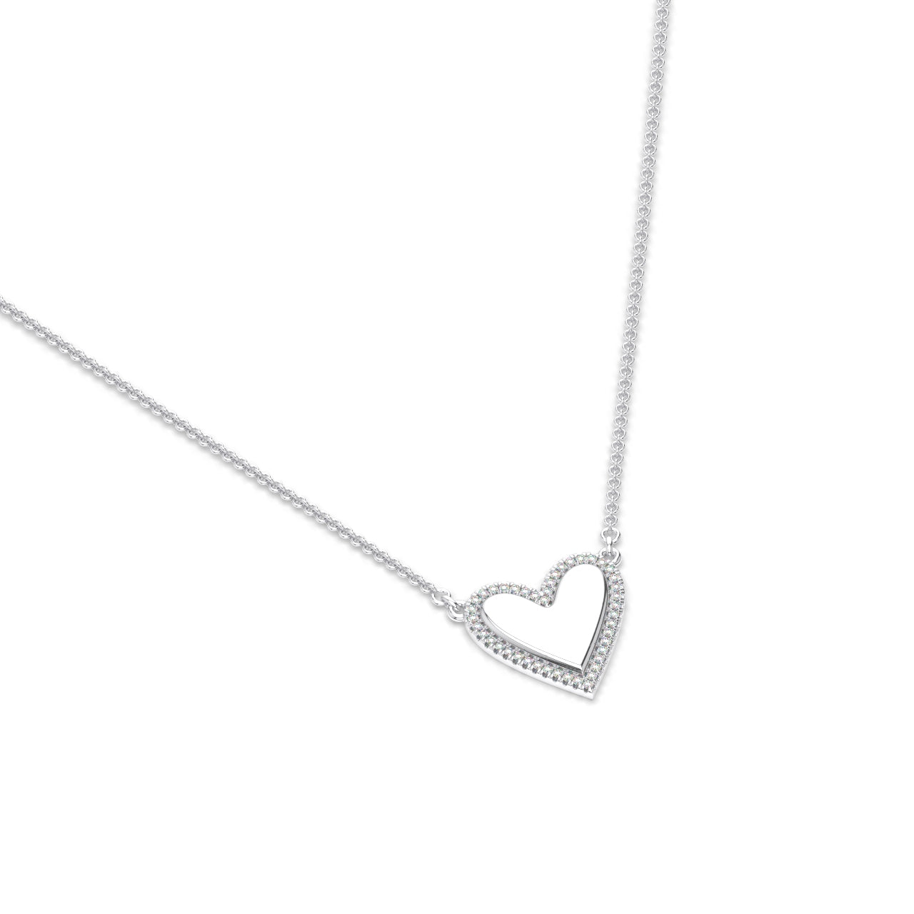 White Gold Metallic Heart Necklace