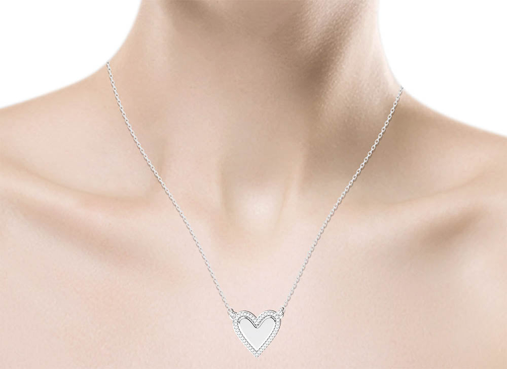 White Gold Metallic Heart Necklace